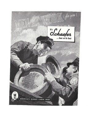 Print Ad Men At Work Schaefer Beer 1941 Vintage Americas Oldest Lager WWII Era